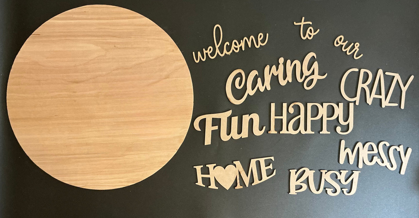 Decorative wall art with wooden letters spelling out a motivational quote on a dark background.