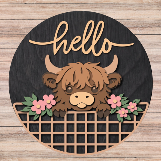 Hello with Highland Cow