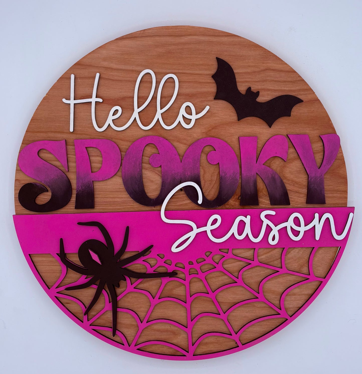 sign with hello spooky season with a spider and a bat
