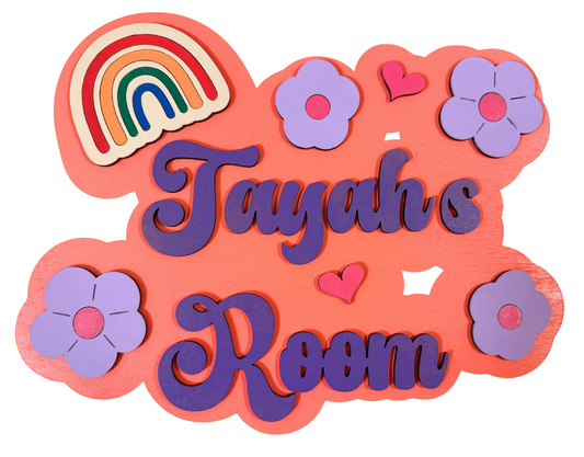 Personalized Rainbow and Flower Name Sign