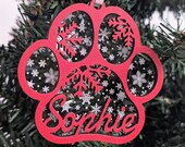 Personalize Pet Ornaments, Custom Pet Ornaments, Holiday Dog Paw Ornaments